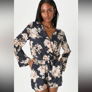 Lulus Prairie Daydream Washed Navy Blue Floral Print Romper